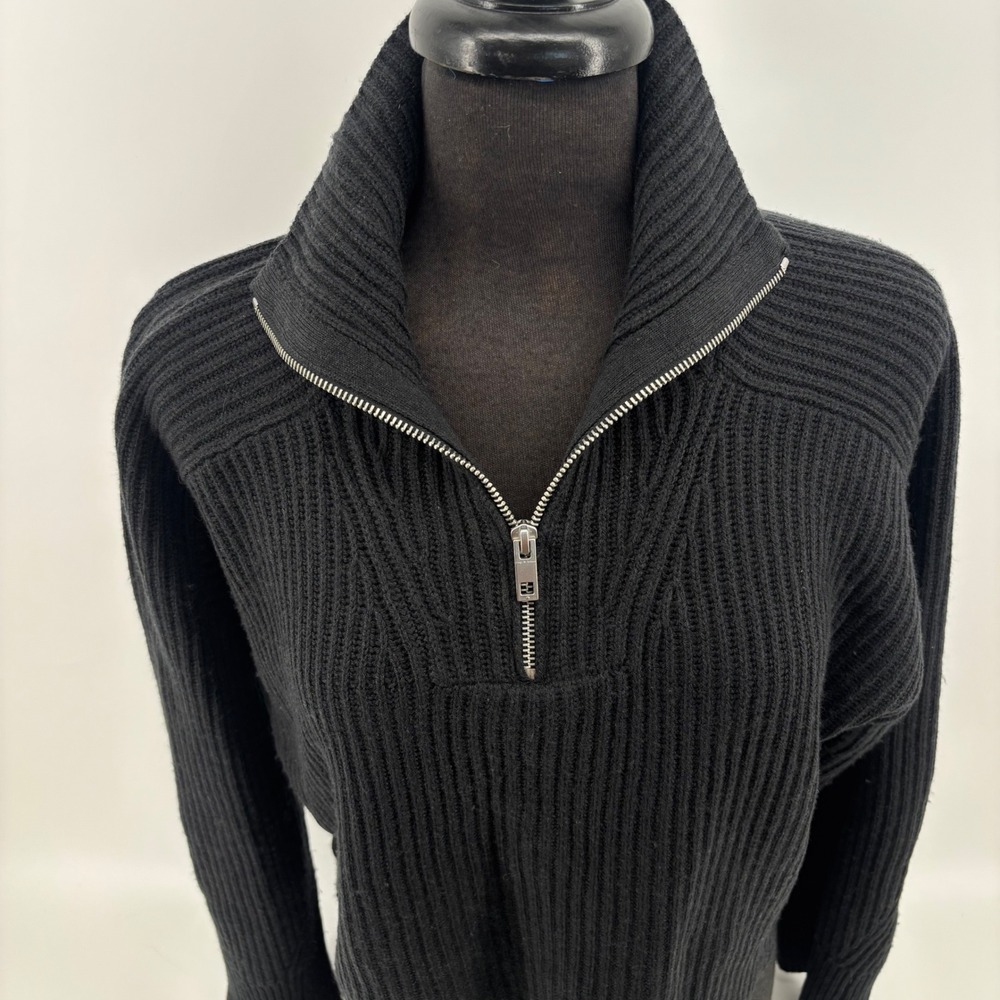 Rag & Bone Black Ribbed Quarter Zip Sweater Womens XS High Neck Pullover - Picture 2 of 10